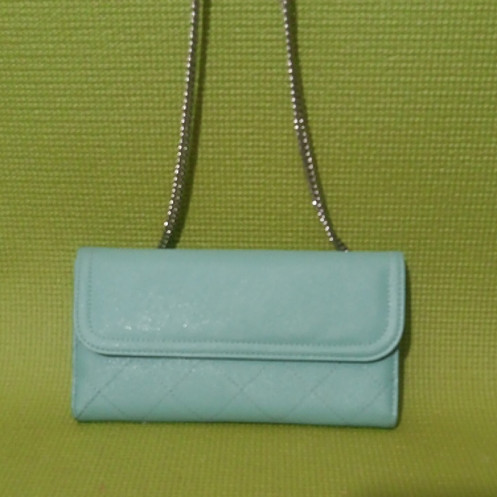 mark. Sky Blue Quilted Wristlet with Chain AVON